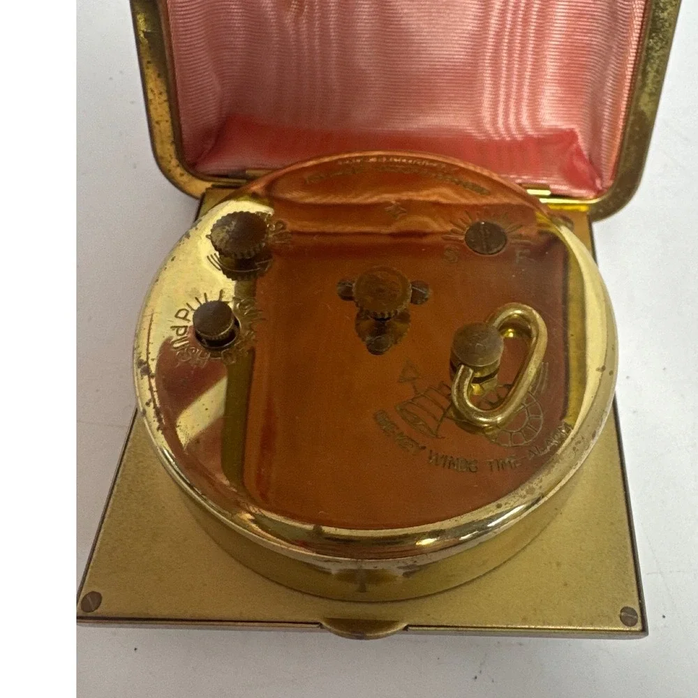 Phinney-Walker Travel Alarm Clock Red Case Germany Vintage MCM Square As is